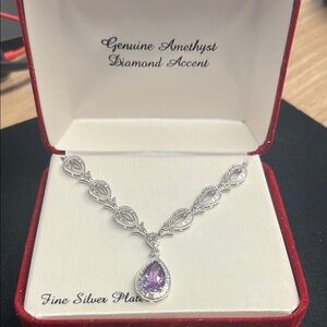 Genuine Amethyst Diamond Accent Necklace in Silver